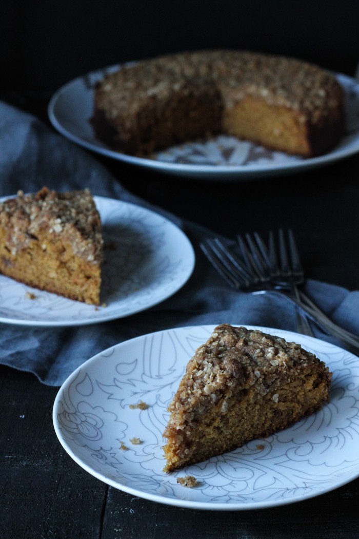 a moist, lightly spiced sweet potato coffeecake  toped with a salty sweet brown butter crumble