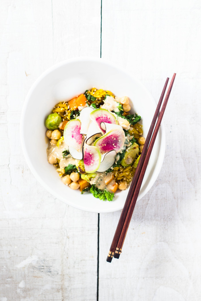 energy bowl with sesame tahini sauce