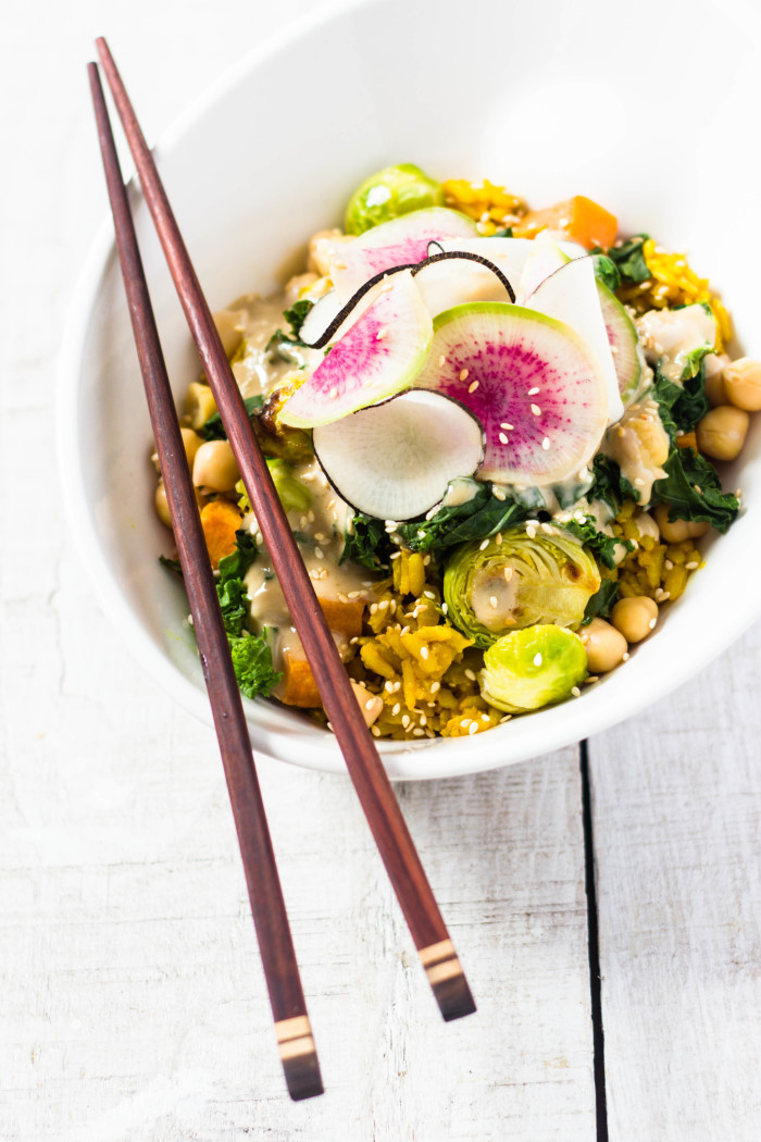 energy bowl with sesame tahini sauce